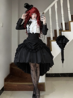 【小尖牙定金】初代魔女原创暗黑哥特鱼骨提拉摆裙坎肩衬衫Lolita