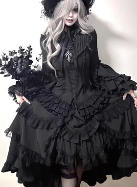 【不死鸟收腰版现货】初代魔女原创暗黑哥特风重工姬袖衬衫下裙