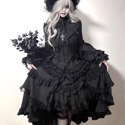 【不死鸟收腰版现货】初代魔女原创暗黑哥特风重工姬袖衬衫下裙