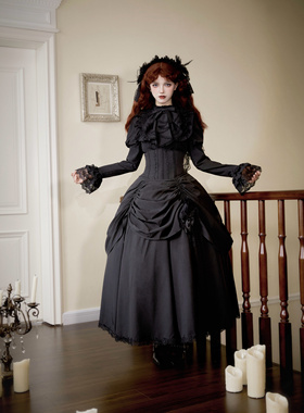 【现货秒发】初代原创暗黑哥特Lolita女巫归来鱼骨束腰寡妇裙衬衫