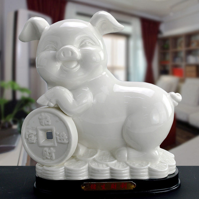 陶瓷12十二生肖猪摆件招财镇宅风水摆设客厅工艺品白瓷猪家居饰品