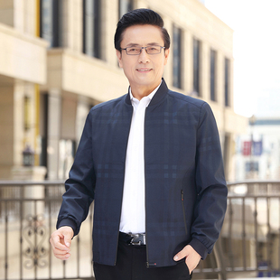 春秋季中年男装棒球领新款爸爸春装外套男中老年人夹克衫休闲上衣