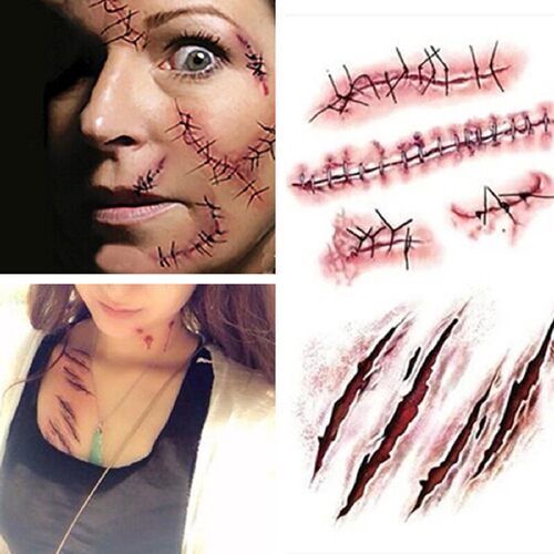 30pc Halloween Zombie Scar Tattoos Fake Scars Bloody Sticker