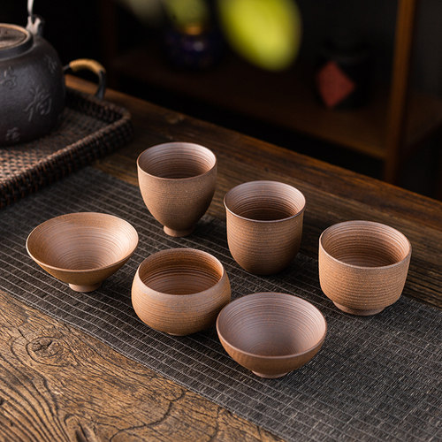 手工粗陶无釉茶杯斗笠陶