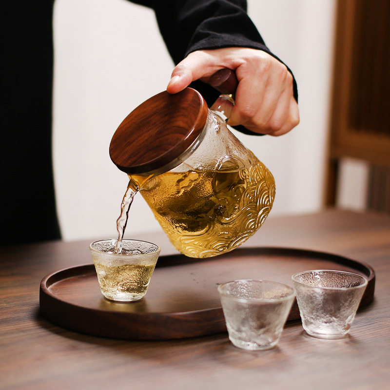 日式玻璃随身快客杯户外便携式旅行功夫茶具套装收纳包木柄壶简约