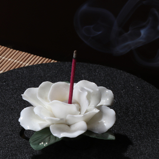 陶瓷手工捏花茶道香道香插摆件线香插托底座茶桌供佛礼佛莲花插香