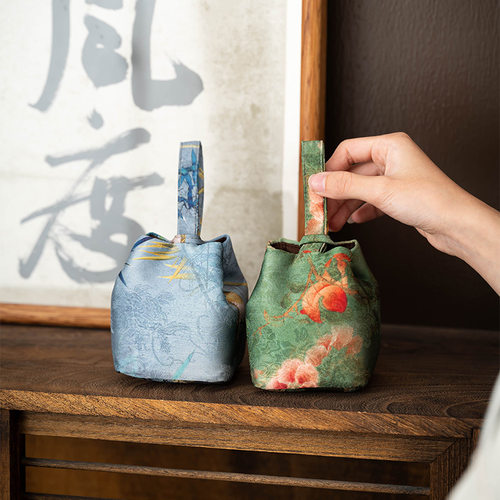香云纱手提杯袋新中式国风防摔旅行便携主人杯收纳袋厂家直销布艺