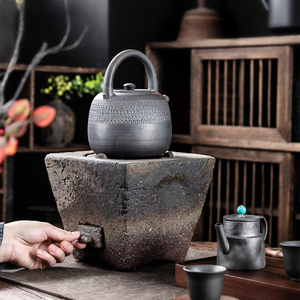 中式复古素简粗陶煮茶炉围炉煮茶