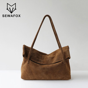 通勤慵懒麂皮包女2025秋冬新款大容量女包休闲手提单肩腋下托特包