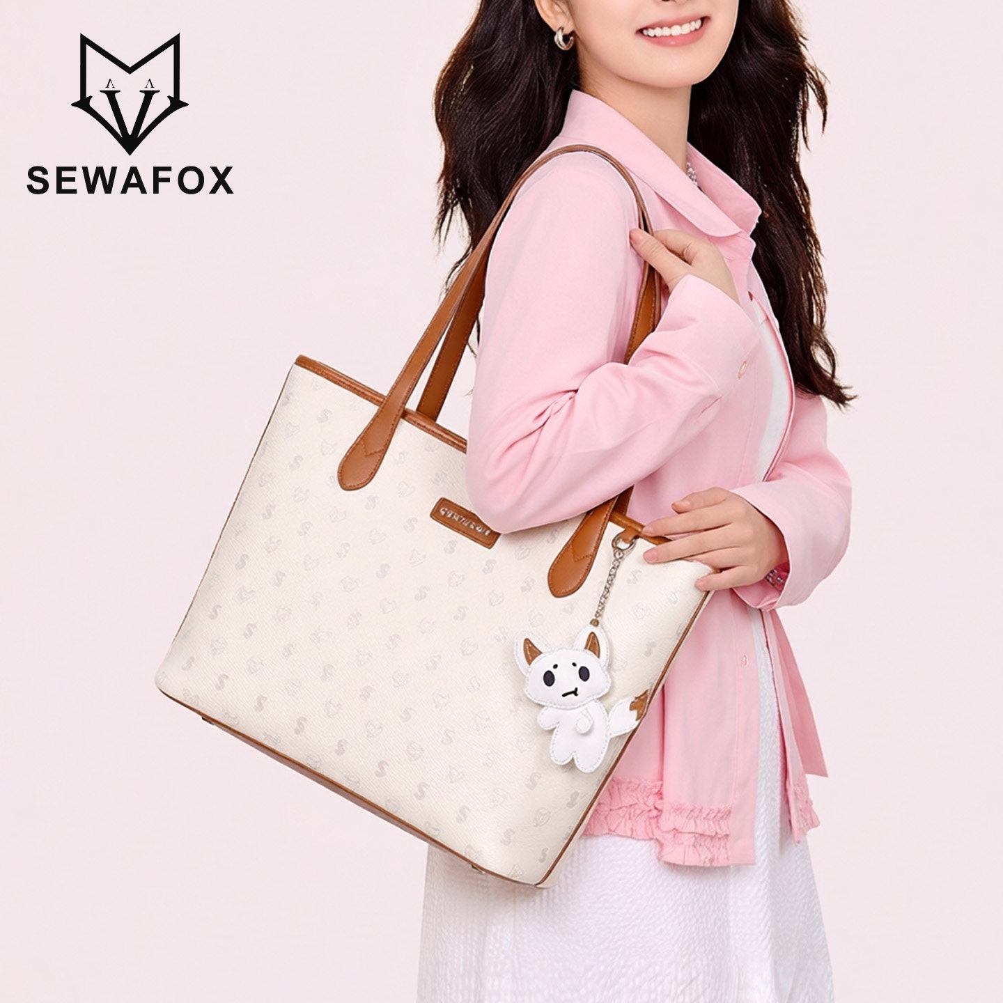 SEWAFOX 托特包新款大容量高级感小众单肩包上班通勤皮质手提女包