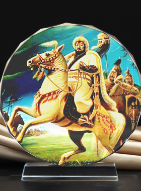 定制元太祖铁木真成吉思汗画像水晶摆件办公桌面装饰摆台创意家居