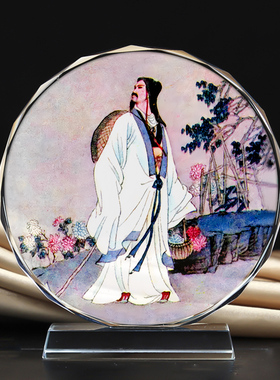 定制古代名人陶渊明画像水晶玻璃摆件桌面工艺品装饰摆台家居创意