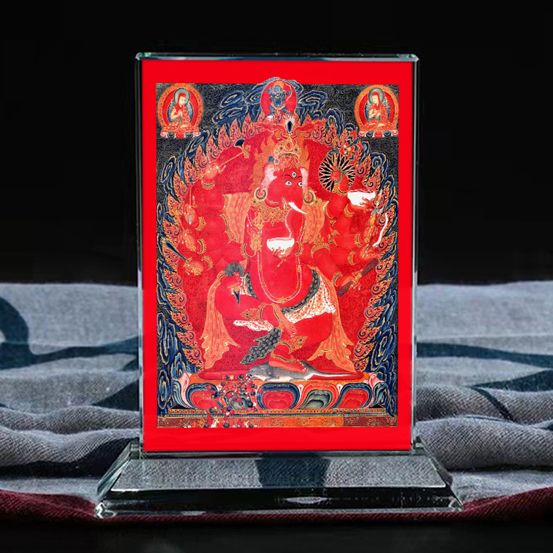 佛画像红象鼻财神水晶摆台摆件