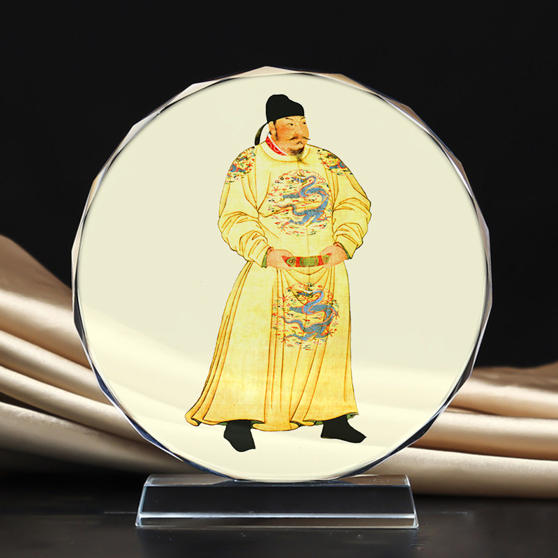 定制古代皇帝唐太宗李世民画像水晶玻璃摆件桌面工艺品摆台创意图片