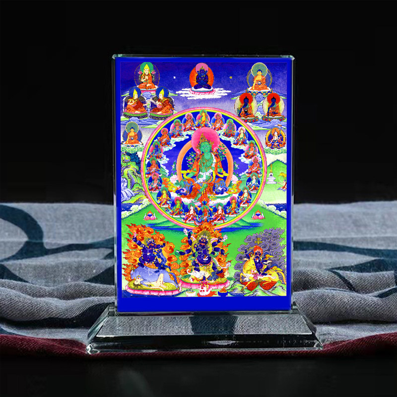 二十一度母佛画像水晶摆件摆台