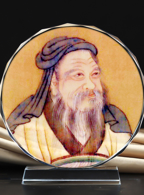 定制古代名人周公画像水晶玻璃摆件桌面工艺品装饰摆台摆设创意