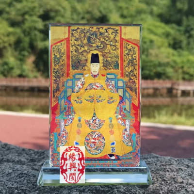 定制古代皇帝明世宗画像水晶玻璃摆件桌面工艺品装饰摆台家居创意