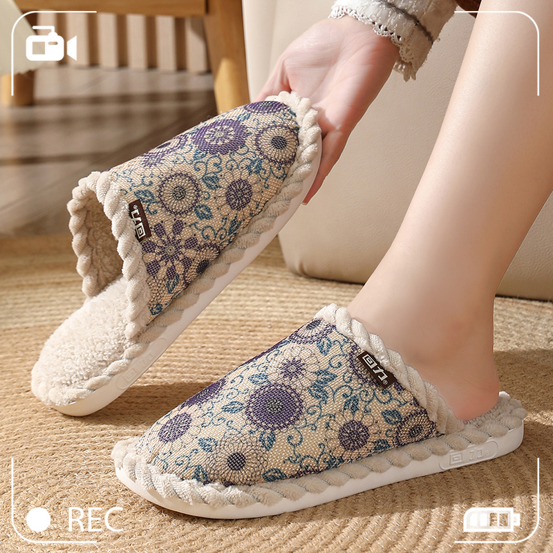 回力棉拖鞋女静音防滑2025秋冬新款家居室内加绒保暖柔软舒适棉鞋
