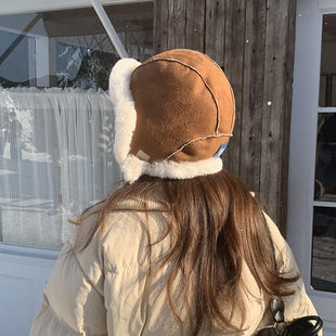 韩国麂皮绒巴拉克拉法帽可爱毛绒帽子女冬季加绒护耳保暖雷锋帽男
