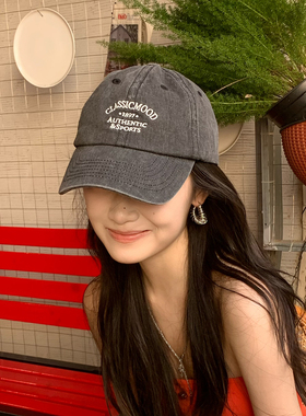 四季搭配款韩系做旧灰色字母棒球帽子女全棉软顶百搭休闲鸭舌帽男