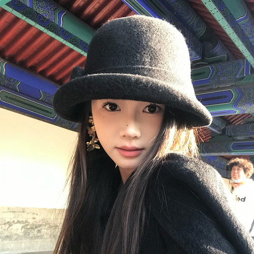 气质复古羊毛小礼帽女冬季盆帽