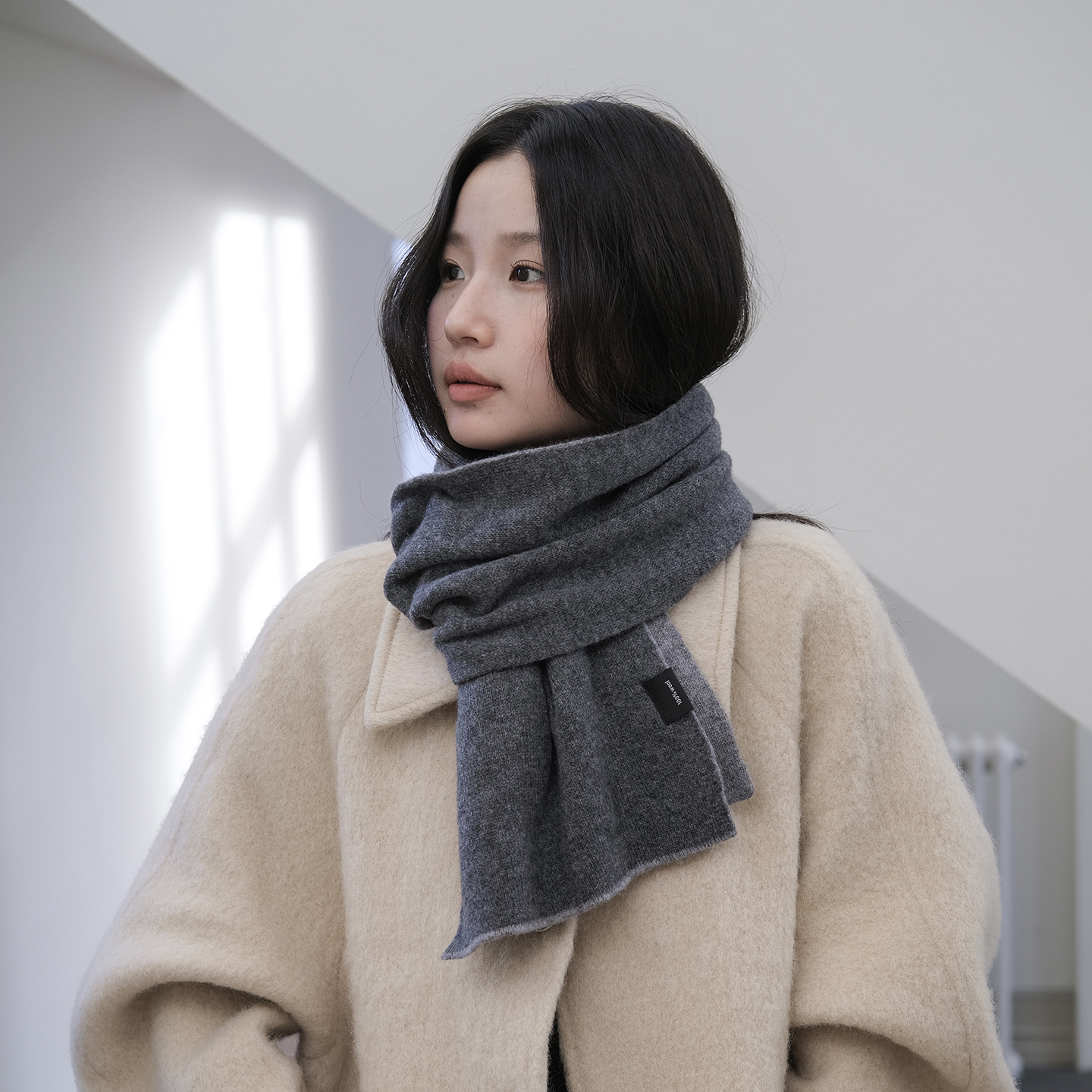 细织柔软100%绵羊毛双面围巾女