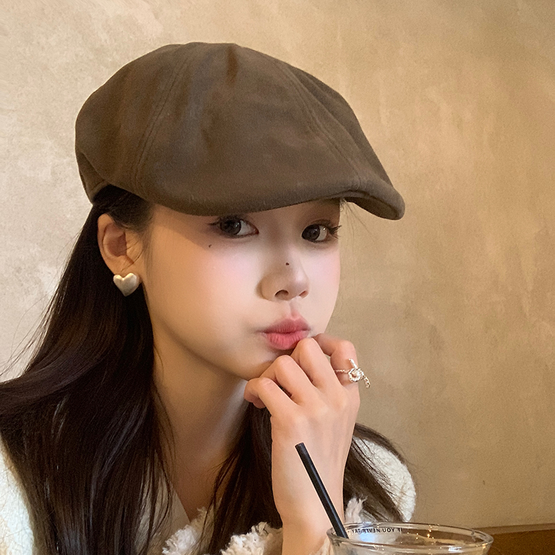 日系复古植绒皮复古前进帽女秋冬