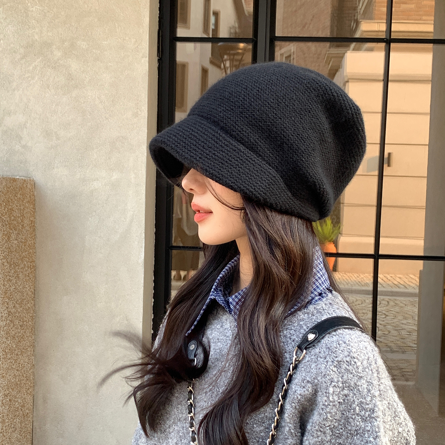 100%纯羊毛针织帽保暖堆堆帽冬季