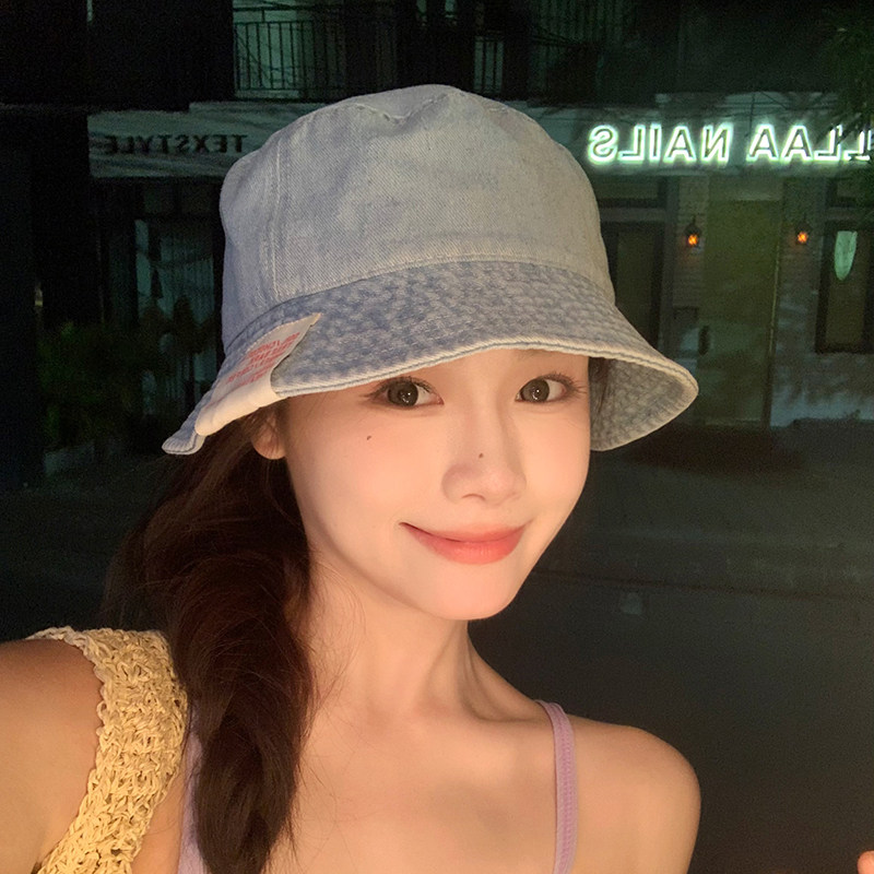韩国小众贴布牛仔渔夫帽女2026新款遮脸防晒盆帽男素颜户外遮阳帽