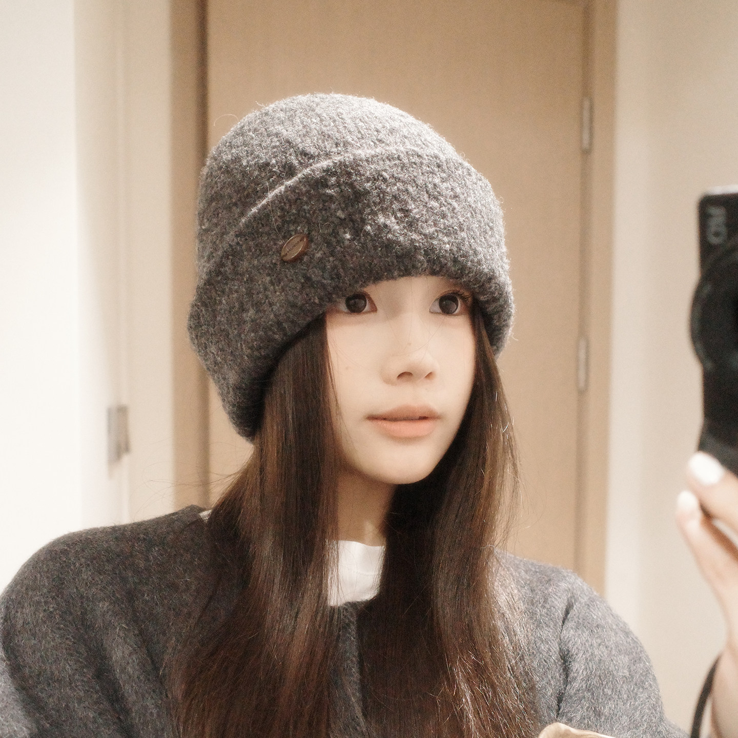 大头围灰色针织帽子女秋冬冷帽男