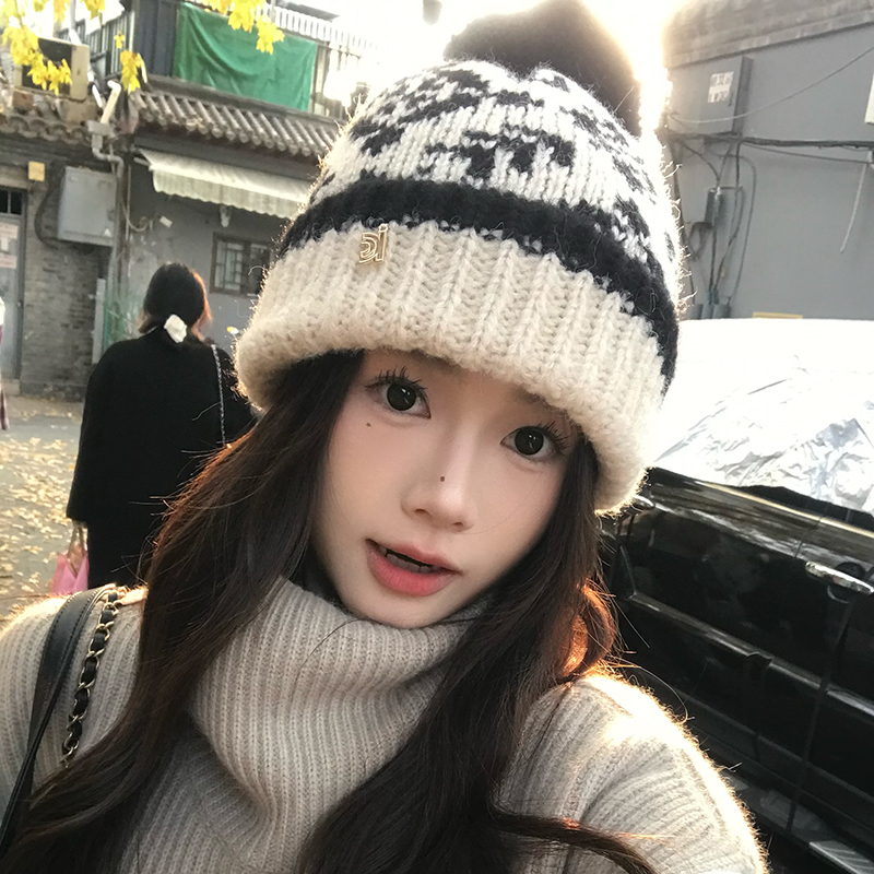 费尔岛针织帽女冬季加厚毛线帽