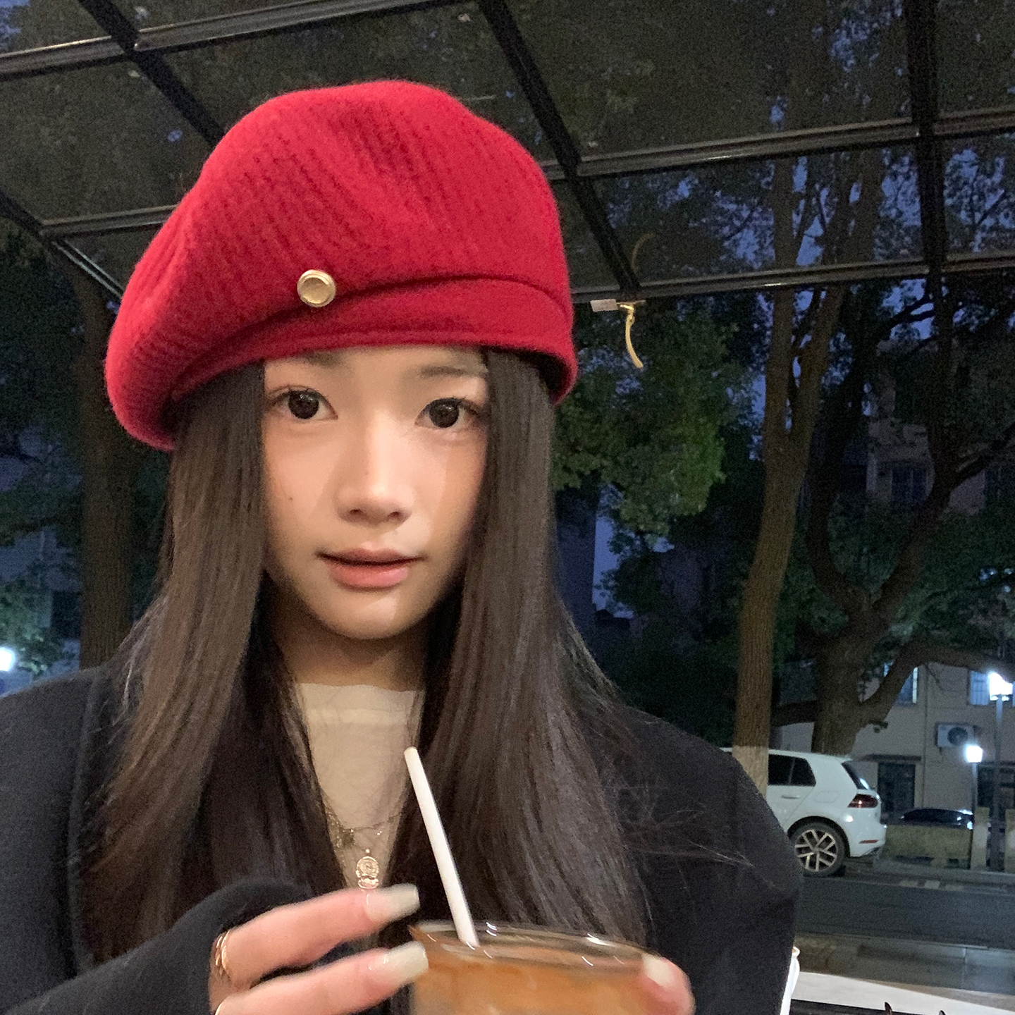 圣诞新年氛围红色贝雷帽女画家帽