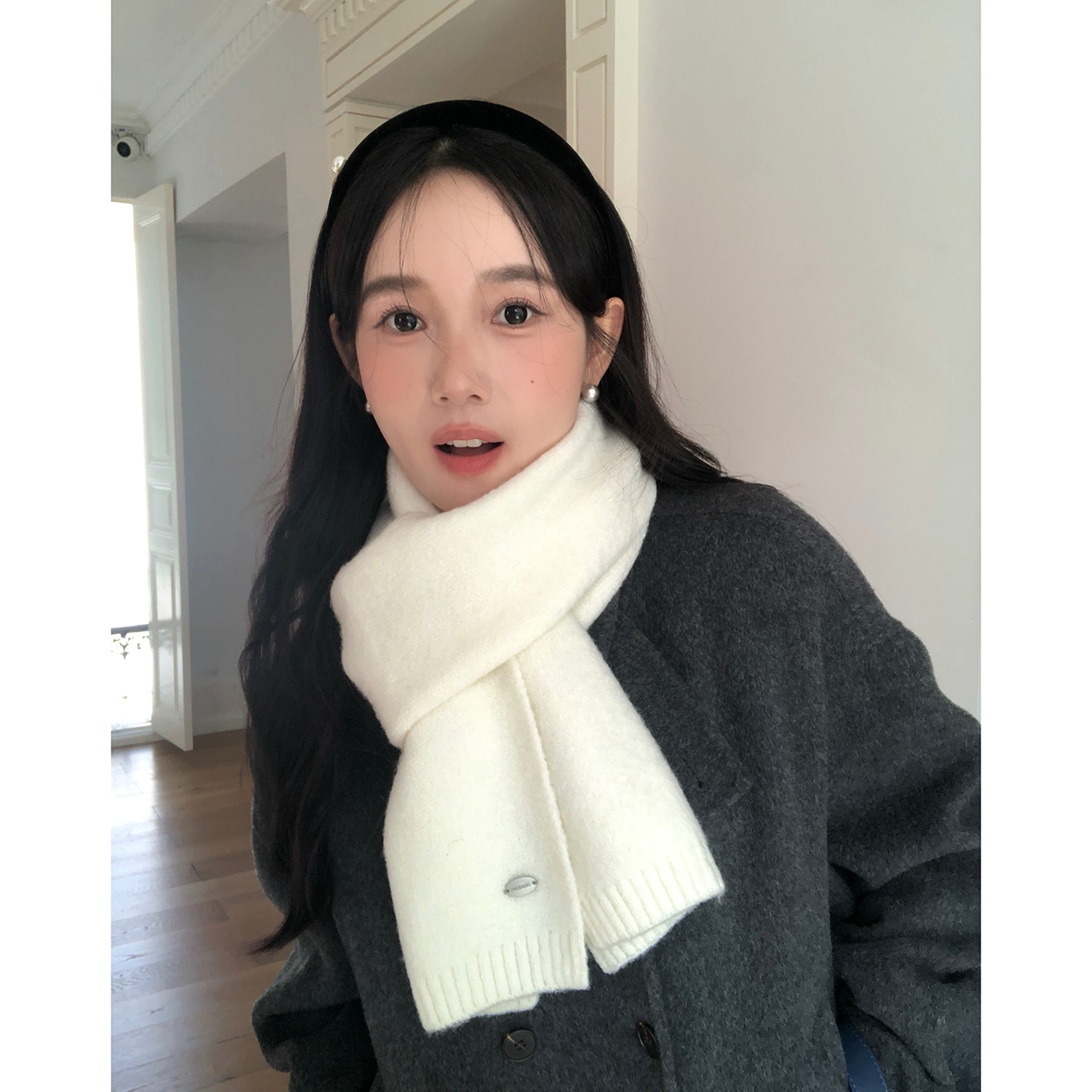 温柔白月光~经典纯色百搭针织围巾女冬季2025新款保暖毛线围脖男