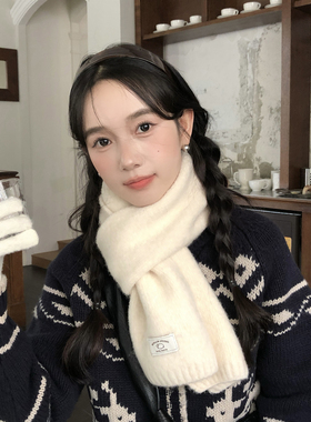 软糯不扎人~柔软亲肤针织小围巾女冬季可爱小羊标加厚保暖围脖男