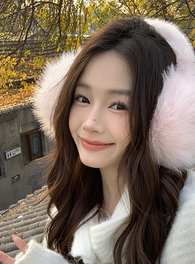 仿狐狸毛白色耳罩女冬季加厚保暖耳包加大毛绒耳暖护耳防冻耳捂子