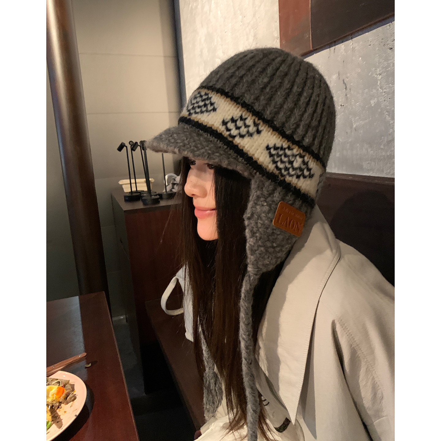 费尔岛针织帽女冬季新款提花辫子护耳雷锋帽保暖毛线帽防风包头帽