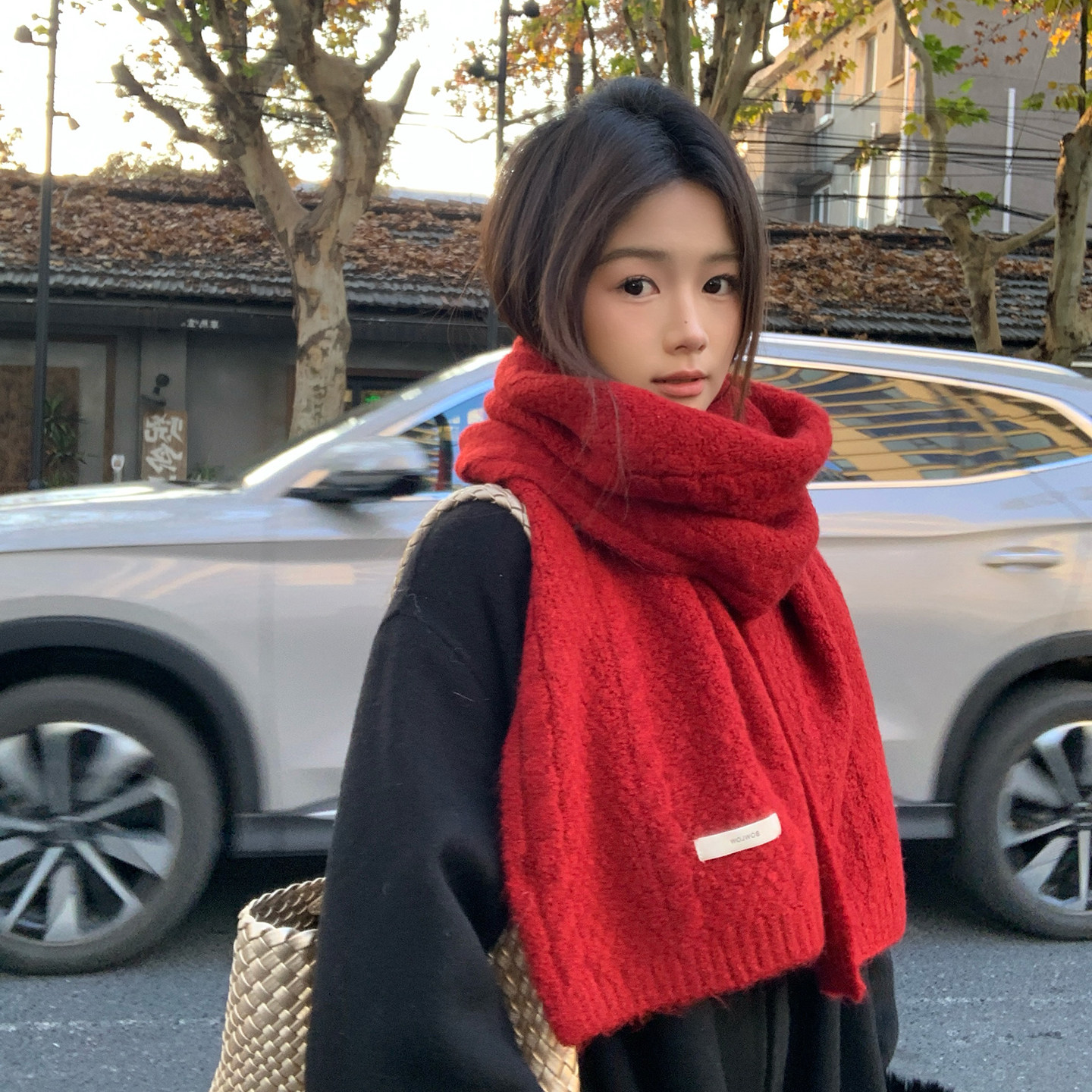鬼怪红色围巾女冬季2026新款马年新年氛围感加厚针织毛线保暖围脖