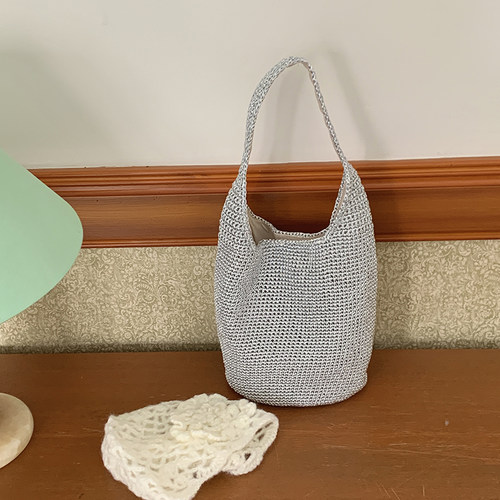 银色编织大容量手提包包女夏季