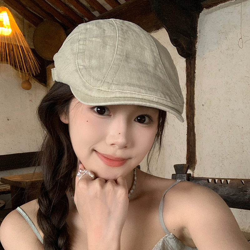 日系做旧前进帽女四季款贝雷帽