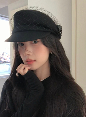 fever同款帽子女秋冬气质优雅羊毛报童帽法式复古蕾丝礼帽贝雷帽