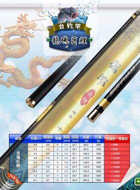 瑞元精工龙魂巨鲤碳素鱼竿超轻超硬19调台钓竿鲤鱼竿手竿鲤鱼