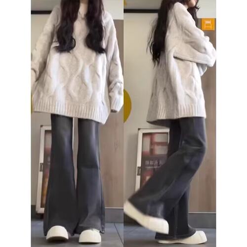 大码高腰微喇牛仔裤女春夏新款