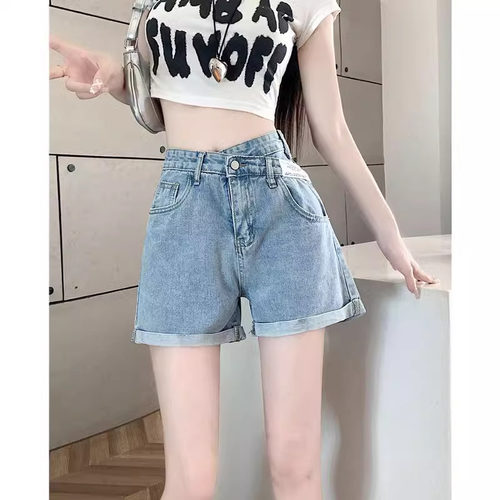 设计感薄款辣妹阔腿a字热裤