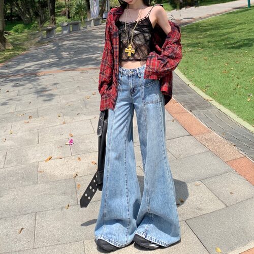 辣妹设计感分割阔腿牛仔裤