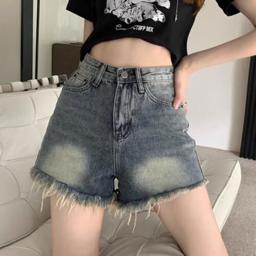 复古牛仔短裤女夏季大码遮胯显瘦
