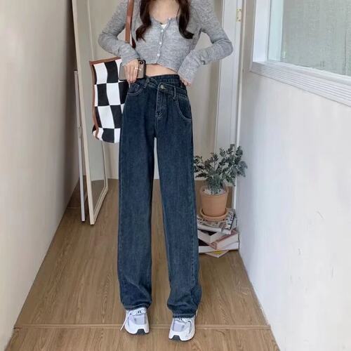 复古高腰阔腿牛仔裤女2025年新款