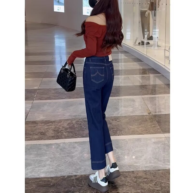 丹宁色直筒牛仔裤女春夏新款