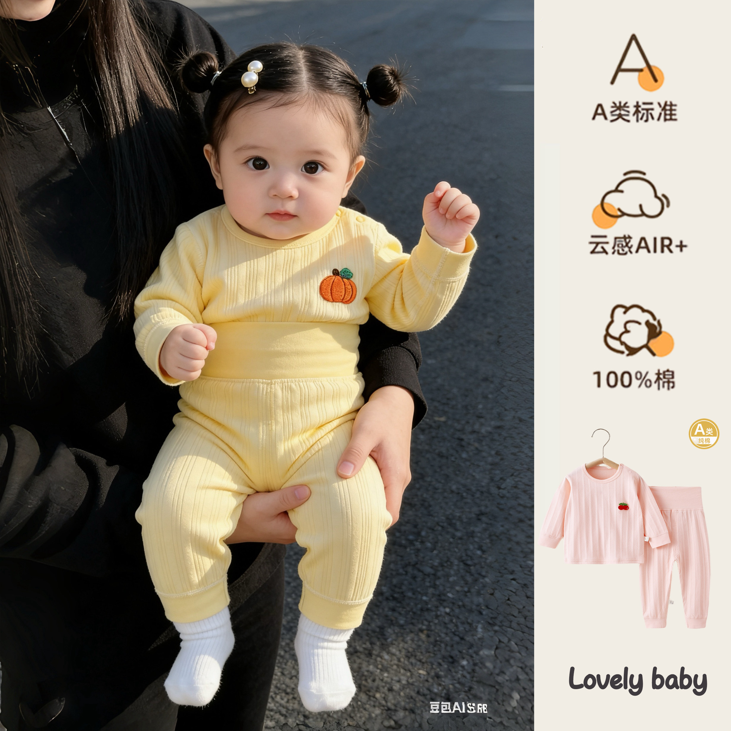 婴儿秋衣套装全棉高腰护肚秋裤男女宝宝长袖分体睡衣纯棉儿童套装