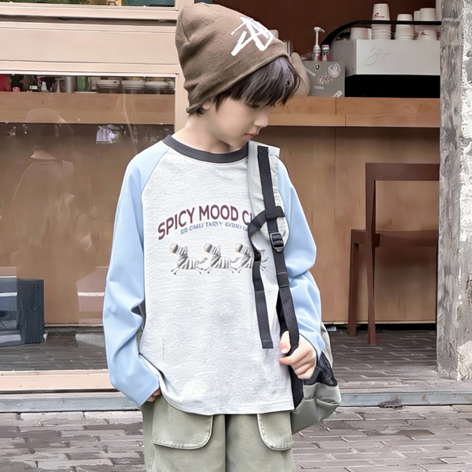 2026春季新款韩版男女童宽松长袖T恤纯棉潮流拼接内搭上衣中大童