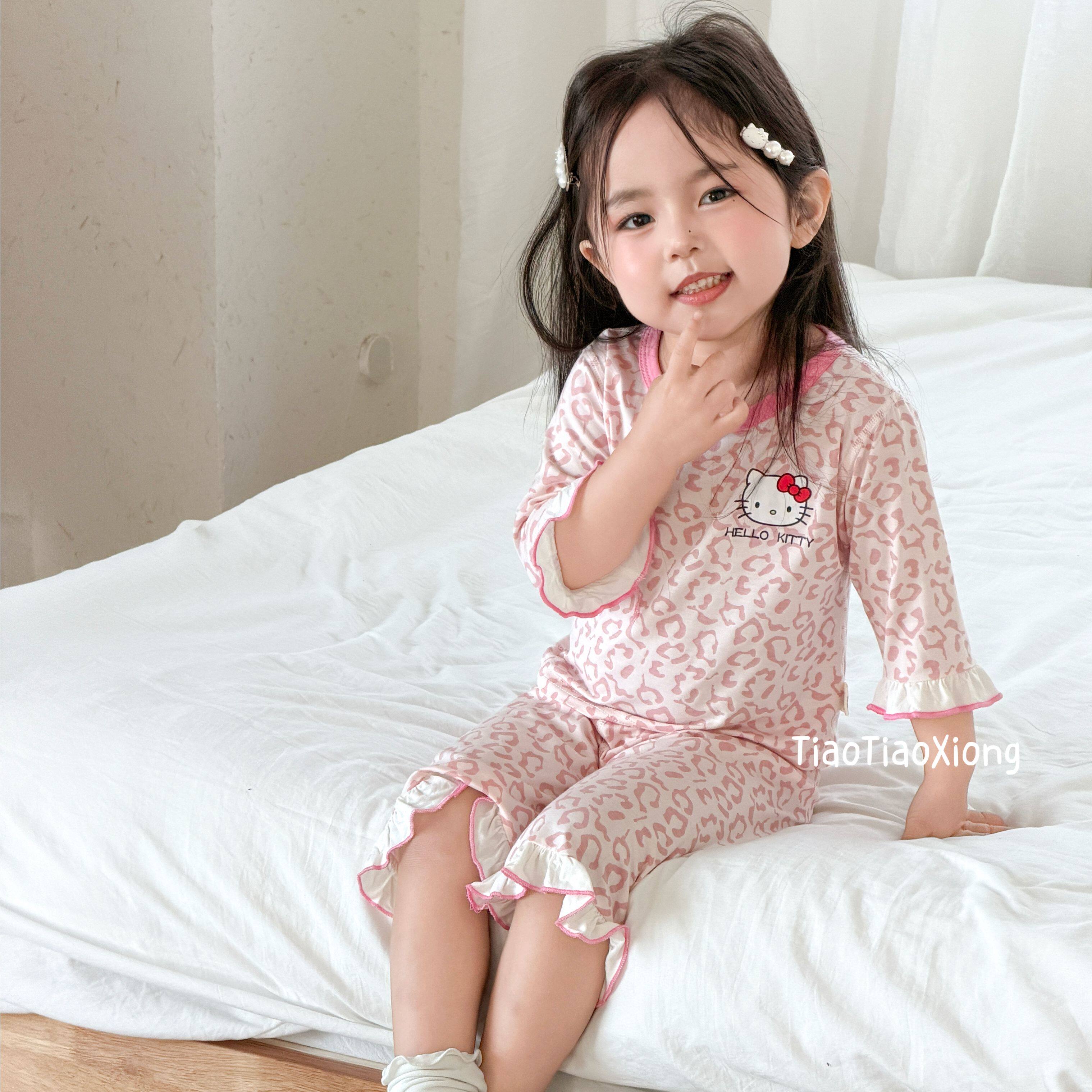 春夏薄款儿童家居服莫代尔睡衣优可丝透气无骨男女童空调服七分袖